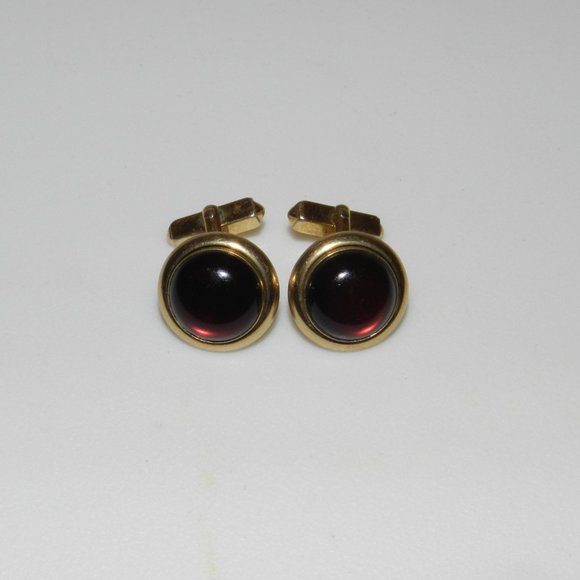 Boutons De Manchette Vintage Swank – Verre Rose Cabochon, Finition Or